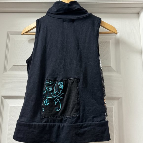 NWT John Baner sequin argyle diamond front sleeveless top turtleneck size medium - Picture 2 of 11